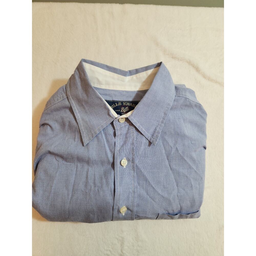 Bills Khakis Shirt Mens XL Blue Dogtooth Long Sleeve Preppy Business 100% Cotton